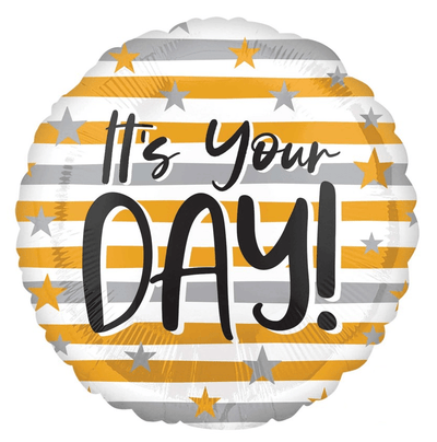 Graduation It's Your Day Gold & Silver Stripes Foil Balloon