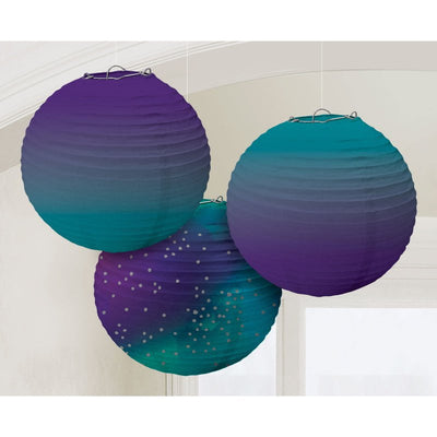 Sparkling Sapphire Ombre Round Paper Lanterns 3 Pack