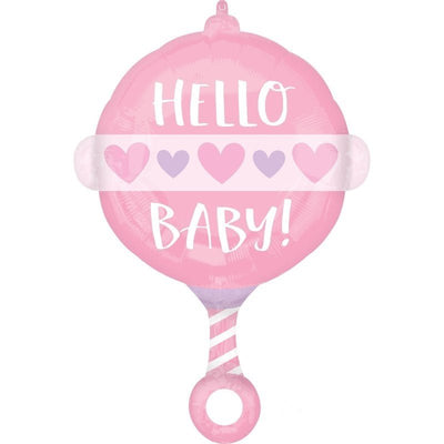Baby Girl Hello Baby Rattle Foil Balloon
