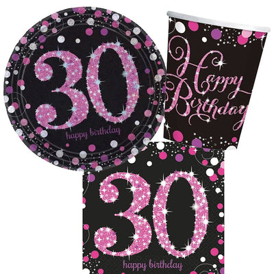 30th Birthday Pink Celebration 8 Guest Tableware Pack