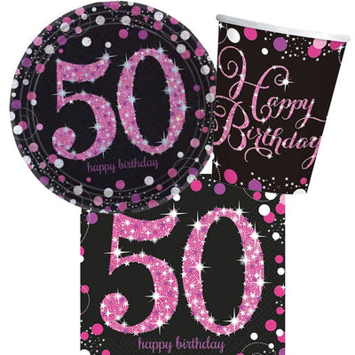 50th Birthday Pink Celebration 8 Guest Tableware Pack