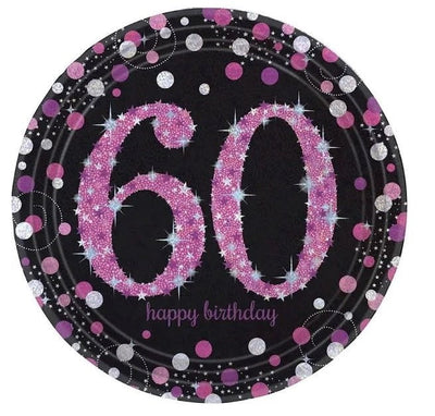 60th Birthday Pink Celebration 8 Guest Tableware Pack