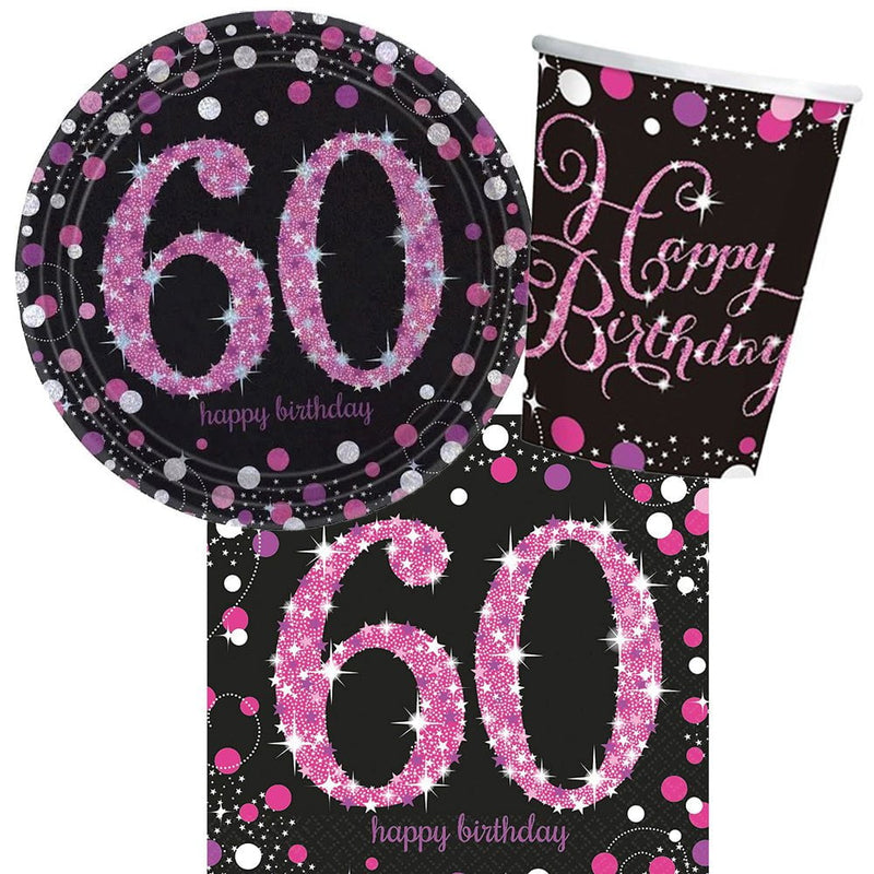 60th Birthday Pink Celebration 8 Guest Tableware Pack