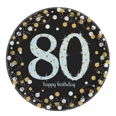 80th Birthday Sparkling Celebration 8 Guest Tableware Pack