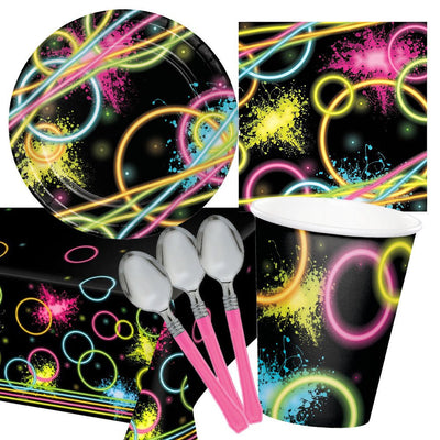 Glow Party Pink 8 Guest Deluxe Tableware Party Pack