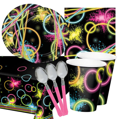 Glow Party Pink 16 Guest Deluxe Tableware Party Pack
