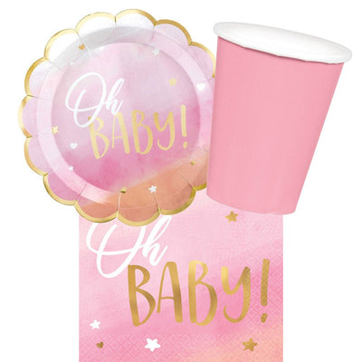 Baby Shower Oh Baby Pink 8 Guest Tableware Party Pack