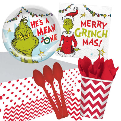 Christmas Grinch Apple Red 8 Guest Deluxe Tableware Party Pack