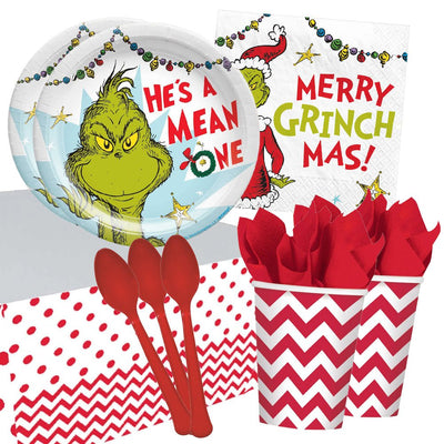 Christmas Grinch Apple Red 16 Guest Deluxe Tableware Party Pack