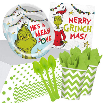 Christmas Grinch Kiwi Green 16 Guest Deluxe Tableware Party Pack