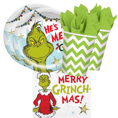 Christmas The Grinch 16 Guest Green Tableware Party Pack