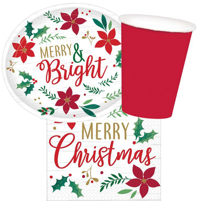 Merry & Bright Christmas 16 Guest Tableware Party Pack