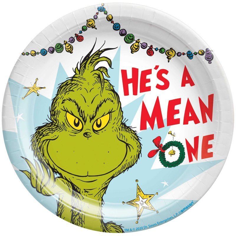 Christmas The Grinch 8 Guest Deluxe Green Tableware Party Pack