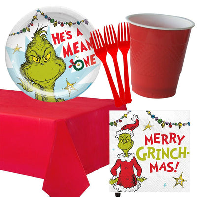 Christmas The Grinch 8 Guest Deluxe Red Tableware Party Pack