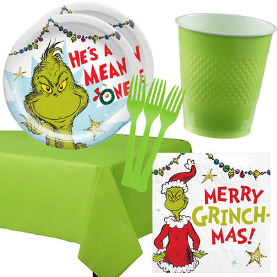 Christmas The Grinch 16 Guest Deluxe Green Tableware Party Pack