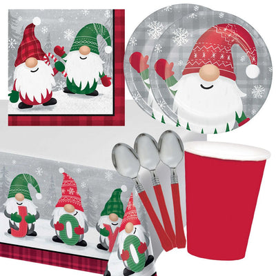 Christmas Holiday Gnomes 16 Guest Deluxe Tableware Party Pack