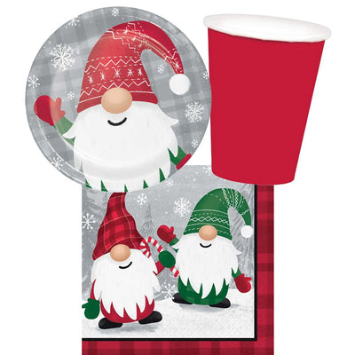 Christmas Holiday Gnomes 8 Guest Tableware Party Pack