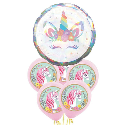 Unicorn Party Holographic Iridescent Foil with Latex Balloon Party Pack
