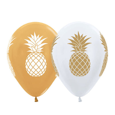 Hawaiian Luau Party Supplies Pineapple Pearl Metallic Balloons 5 Pack