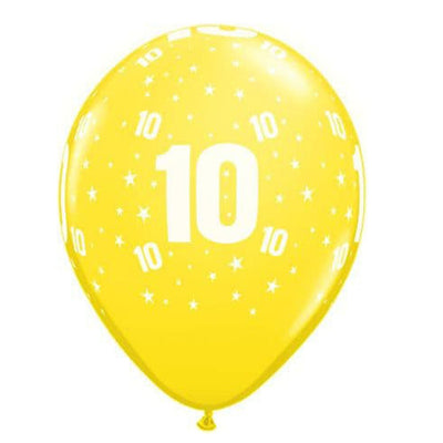 10th Birthday Stars Printed Tropical Yellow Latex Balloons 10 Pack
