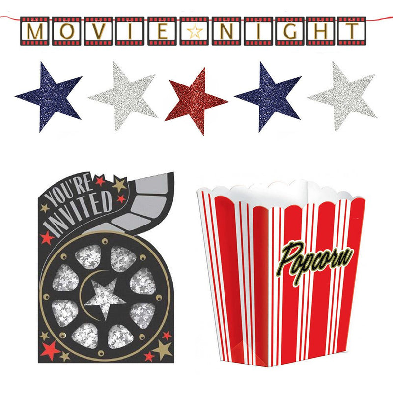 Hollywood Movie Night 8 Guest Invitation Party Pack