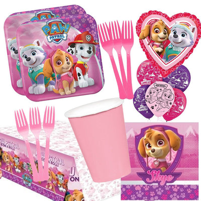 Paw Patrol- Pink Girl 16 Guest Tableware and Balloon Party Pack