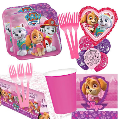 Paw Patrol- Girl Pink 16 Guest Tableware and Balloon Party Pack