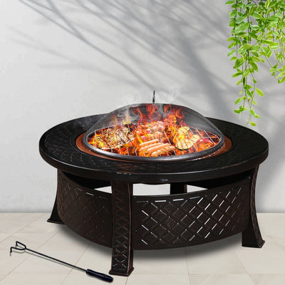 3 in 1 Outdoor Garden Fire Pit BBQ Firepit Brazier Round Stove Patio Heater - Payday Deals