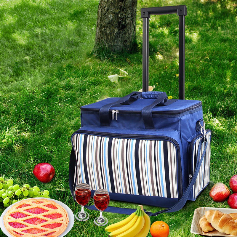 Alfresco 6 Person Picnic Basket Set Picnic Bag Cooler Wheels Insulated Bag - Payday Deals