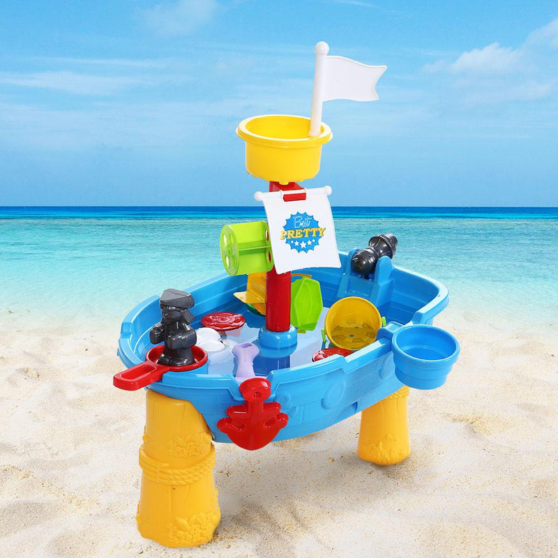 Keezi Kids Beach Sand and Water Toys Outdoor Table Pirate Ship Childrens Sandpit - Payday Deals