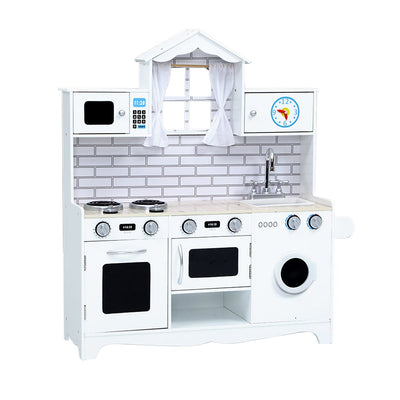Keezi Kids Kitchen Set Pretend Play Food Sets Childrens Utensils Toys White - Payday Deals