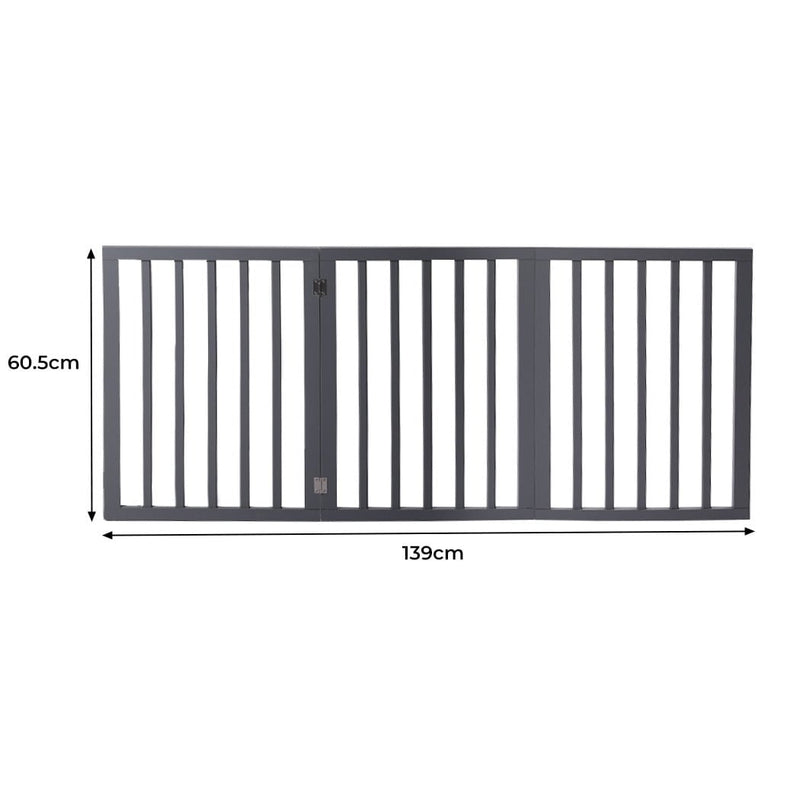 Wooden Pet Gate Dog Fence Retractable Barrier Portable Door 3 Panel Grey