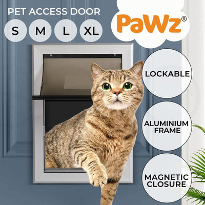 PaWz Aluminium Pet Access Door Dog Cat Dual Flexi Flap For Wooden Wall S - Payday Deals