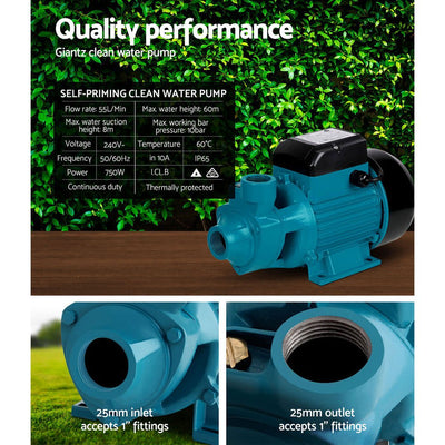 Giantz Peripheral Pump Clean Water Garden Boiler Car Wash Irrigation QB80 - Payday Deals