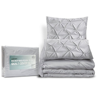 Giselle Cotton Quilt Cover Set King Bed Pinch Diamond Duvet Doona Cover Grey