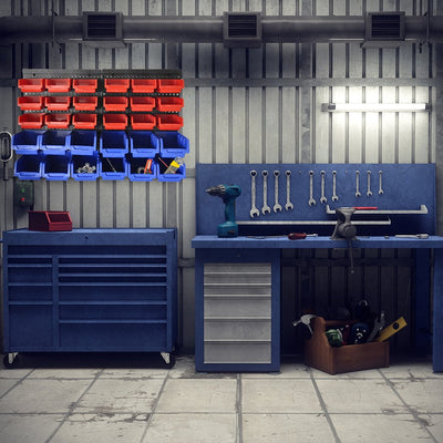 30 Bins Garage Workshop Wall Mounted Tool Box Small Parts Storage Organiser Rack - Payday Deals