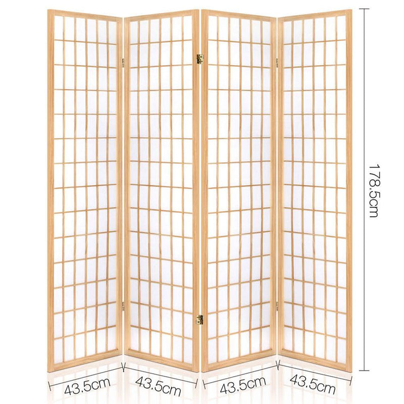 Artiss Room Divider Screen Wood Timber Dividers Fold Stand Wide Beige 4 Panel - Payday Deals