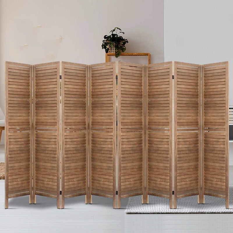Artiss Room Divider Screen 8 Panel Privacy Wood Dividers Stand Bed Timber Brown - Payday Deals