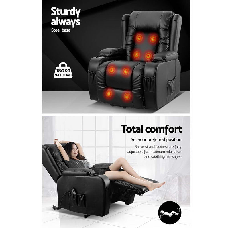 Artiss Electric Recliner Chair Lift Heated Massage Chairs Lounge Sofa Leather - Payday Deals