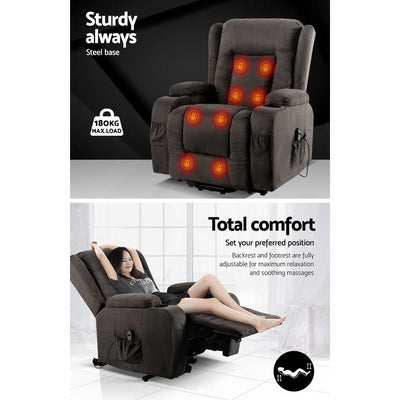 Artiss Electric Recliner Chair Lift Heated Massage Chairs Fabric Lounge Sofa - Payday Deals
