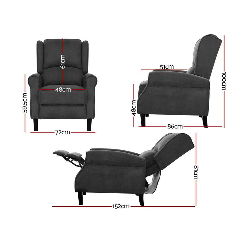 Artiss Recliner Chair Adjustable Sofa Lounge Soft Suede Armchair Couch Charcoal - Payday Deals