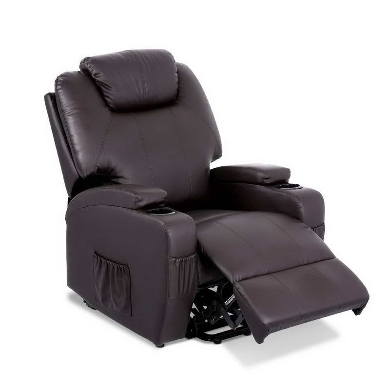 Artiss Electric Recliner Lift Chair Massage Armchair Heating PU Leather Brown - Payday Deals
