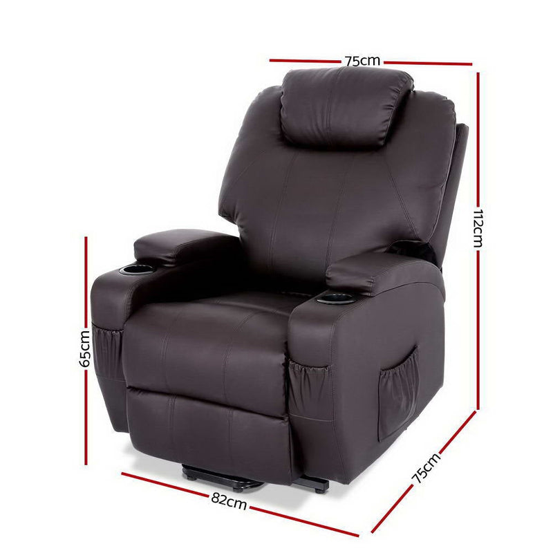 Artiss Electric Recliner Lift Chair Massage Armchair Heating PU Leather Brown - Payday Deals