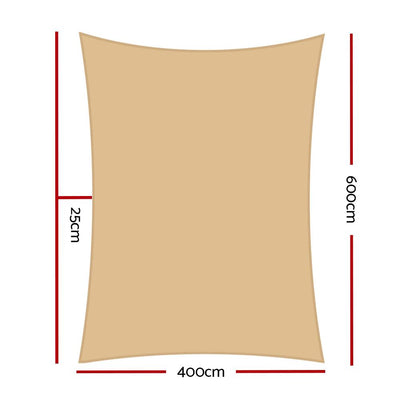 Instahut 4 x 6m Waterproof Rectangle Shade Sail Cloth - Sand Beige - Payday Deals