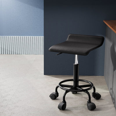 Artiss Salon Stool Swivel Height Adjustable Square Barber Spa Chair PU Black