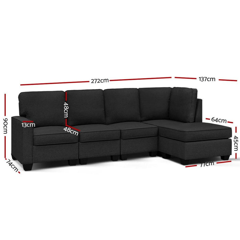 Artiss Sofa Lounge Set 5 Seater Modular Chaise Chair Suite Couch Dark Grey - Payday Deals
