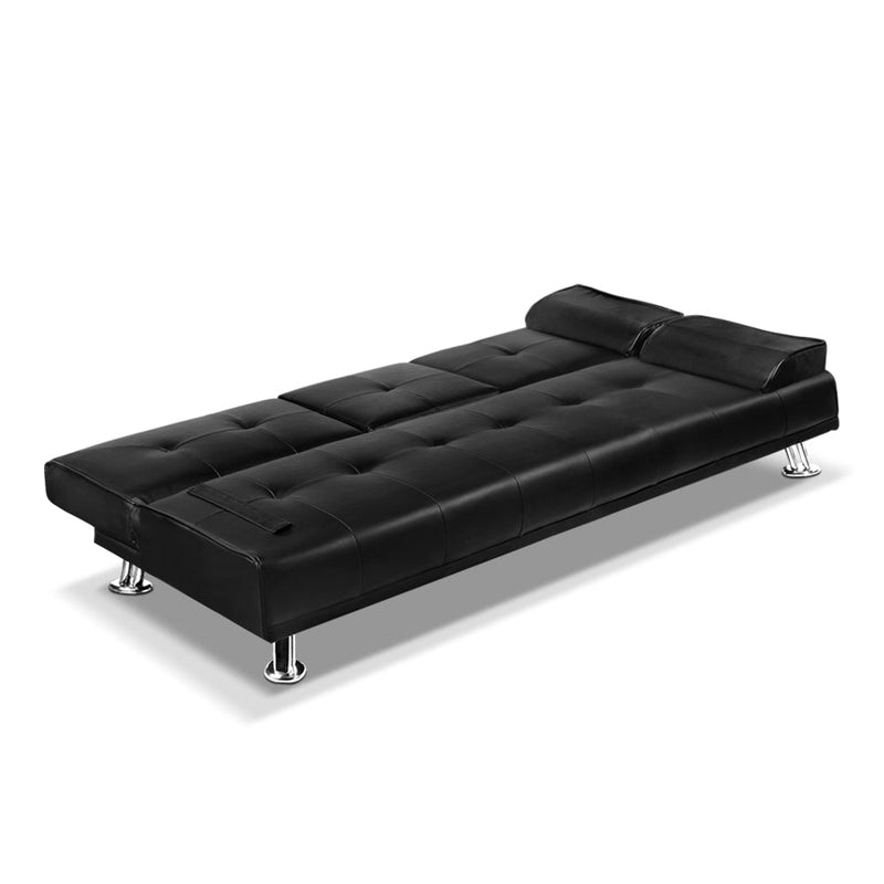Artiss 3 Seater PU Leather Sofa Bed - Black - Payday Deals