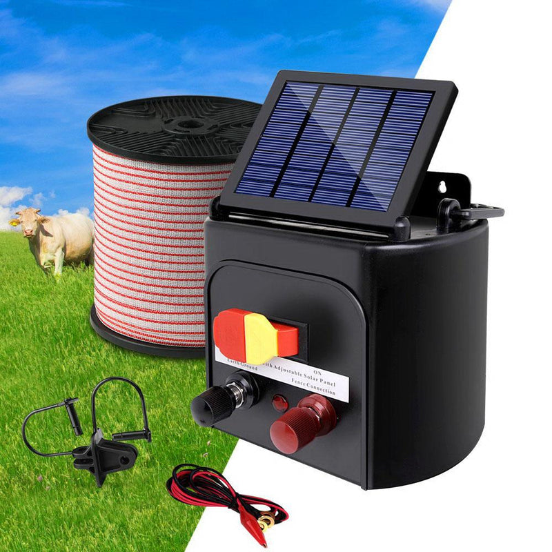 Giantz 3km Solar Electric Fence Energiser Charger with 400M Tape and 25pcs Insulators - Payday Deals