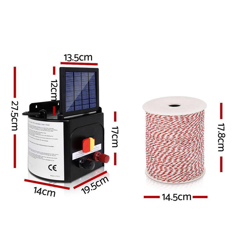 Giantz 3km Solar Electric Fence Energiser Charger with 500M Tape and 25pcs Insulators - Payday Deals