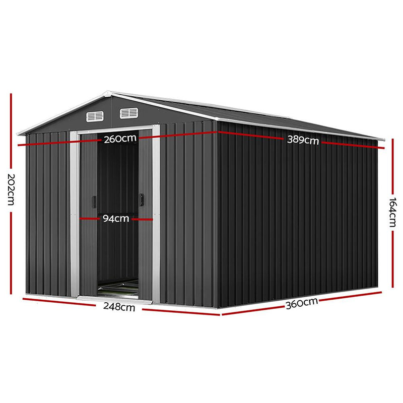 Giantz Garden Shed Outdoor Storage Sheds 2.6x3.9x2M Workshop Metal Base Grey - Payday Deals